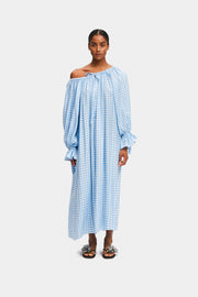 Cha-Cha Linen Maxi Dress in Blue Vichy