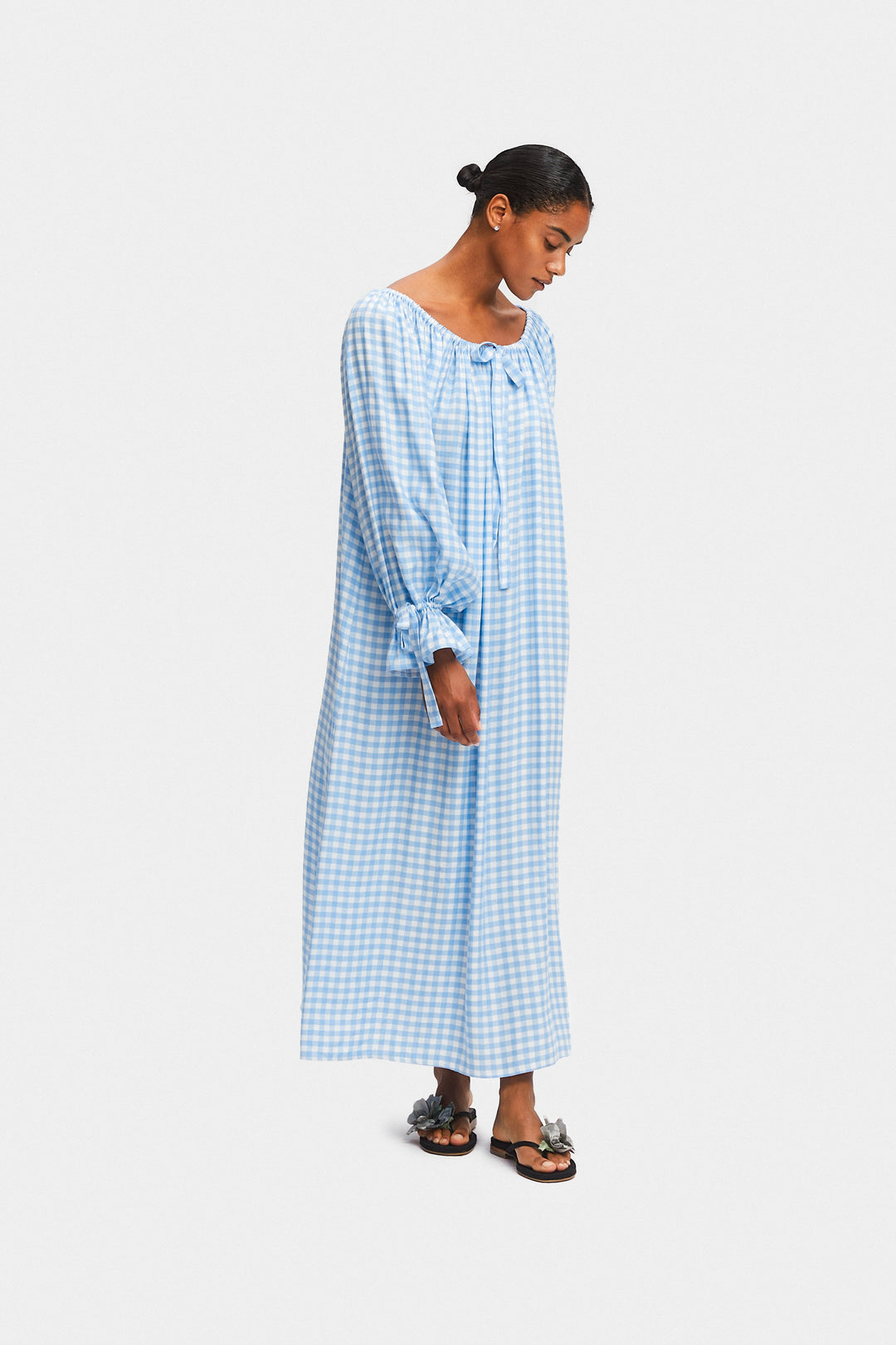 Cha-Cha Linen Maxi Dress in Blue Vichy