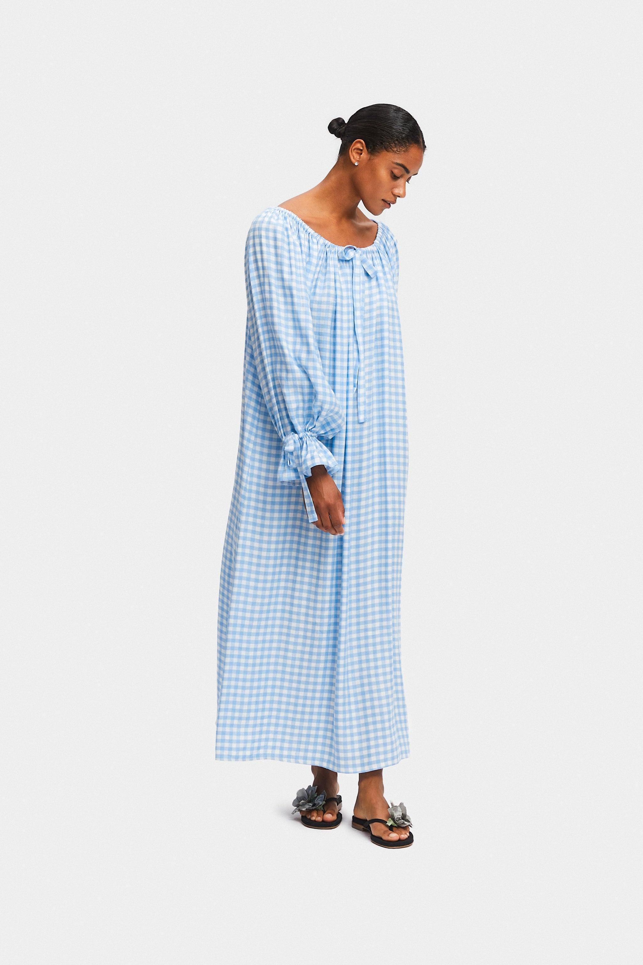 Cha-Cha Linen Maxi Dress in Blue Vichy