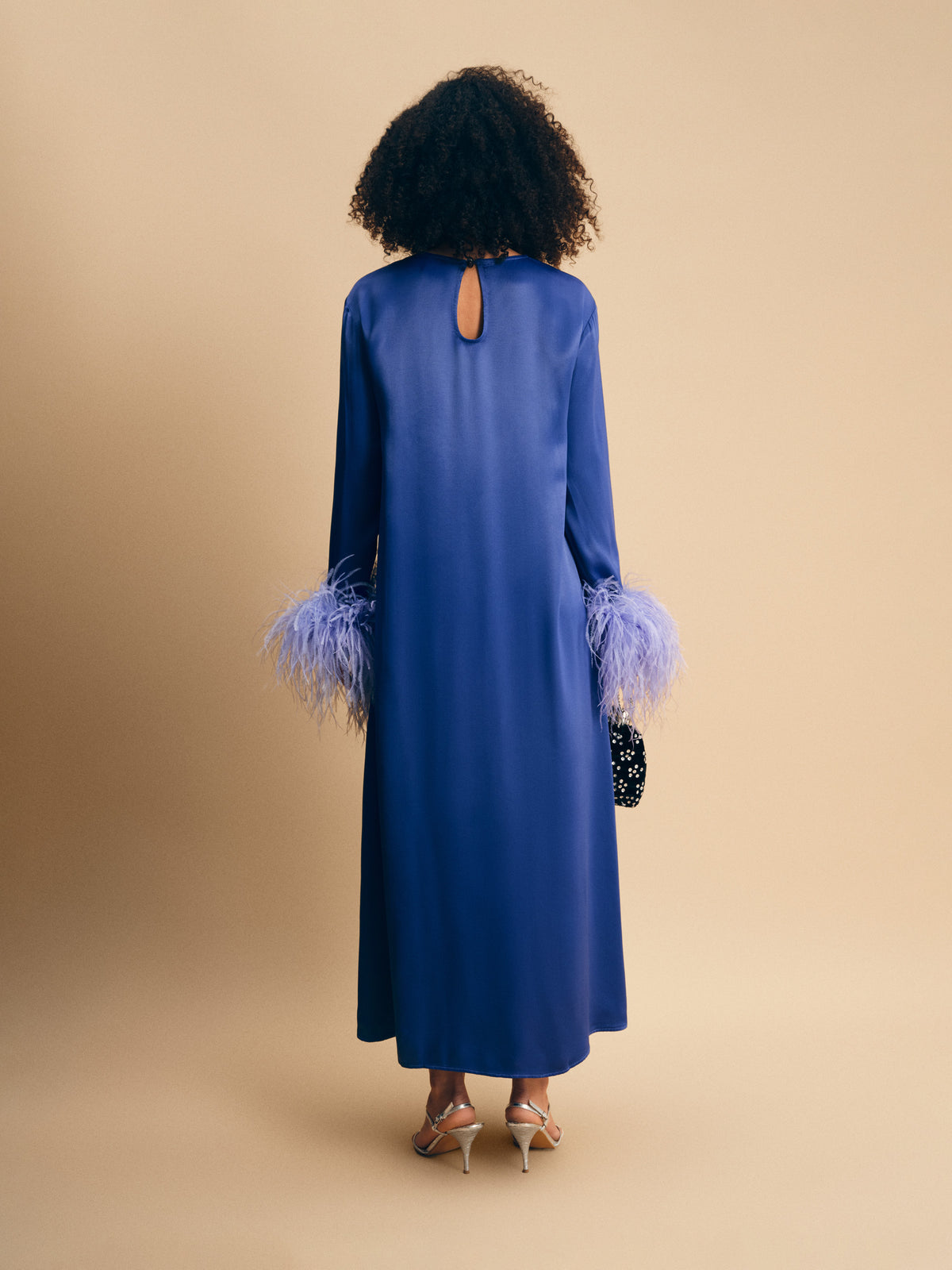 Suzi Maxi Dress with Detachable Feathers in Navy