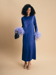 Suzi Maxi Dress with Detachable Feathers in Navy