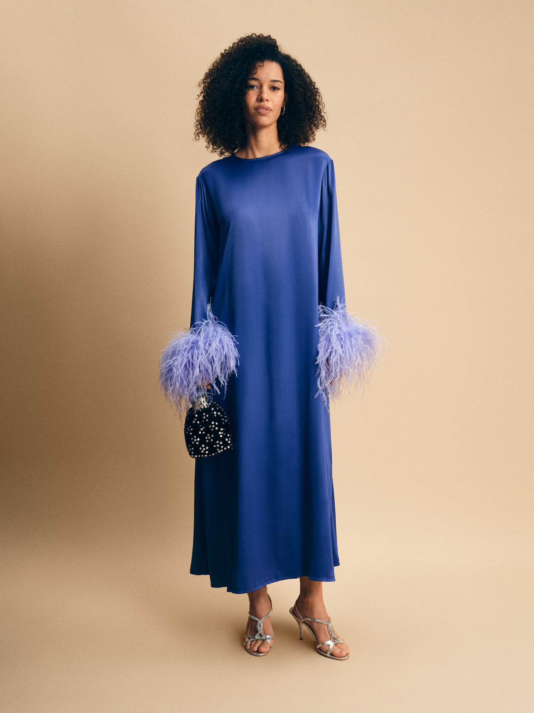 Suzi Maxi Dress with Detachable Feathers in Navy