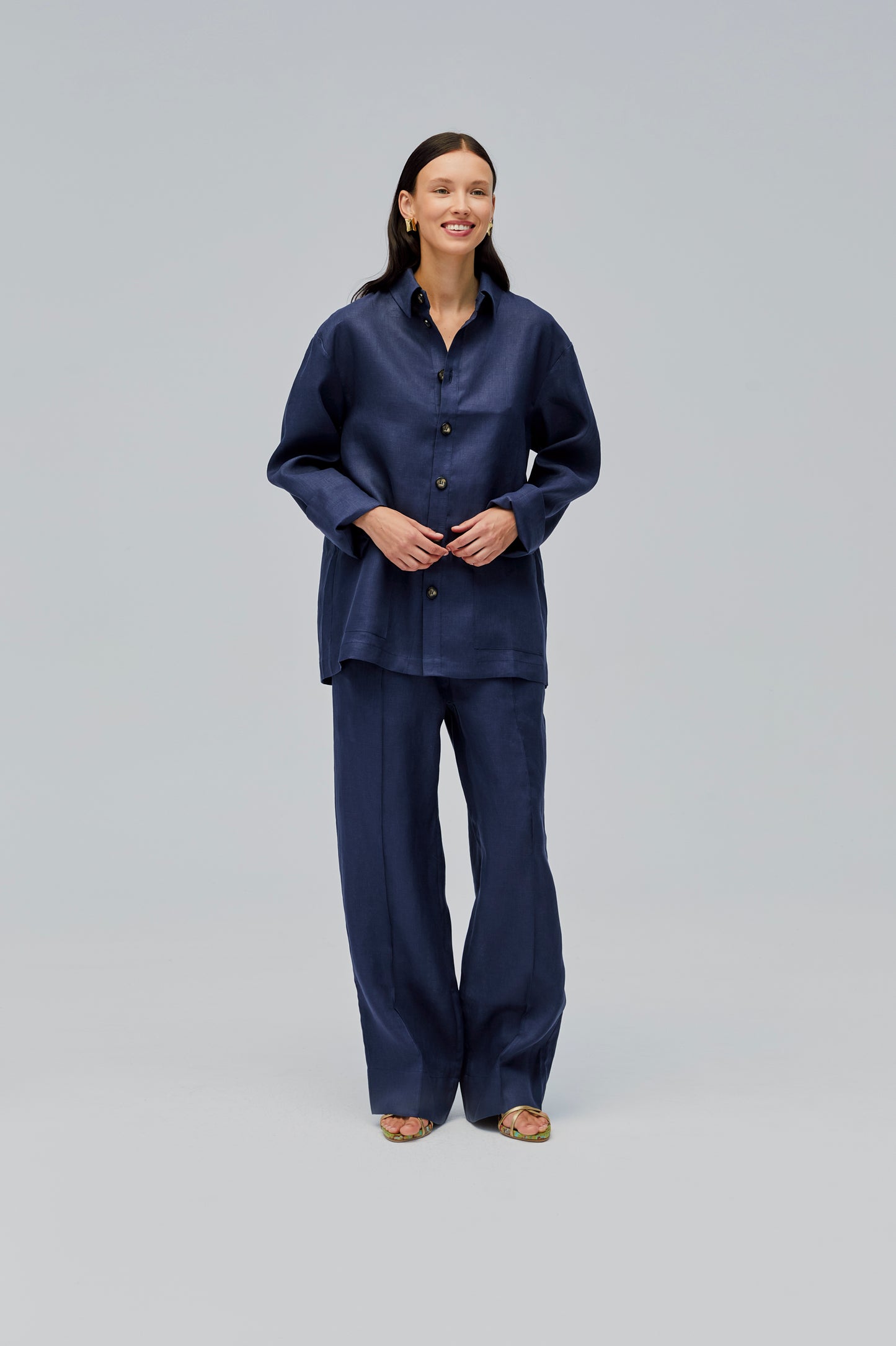 Unisex Linen Shirt in Navy