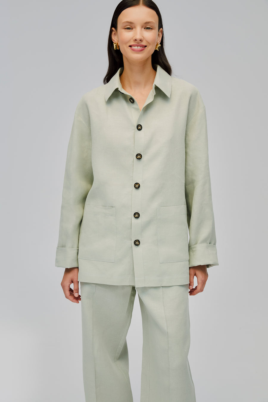 Unisex Linen Shirt in Pistachio Green Unisex Linen Shirt in Pistachio Green