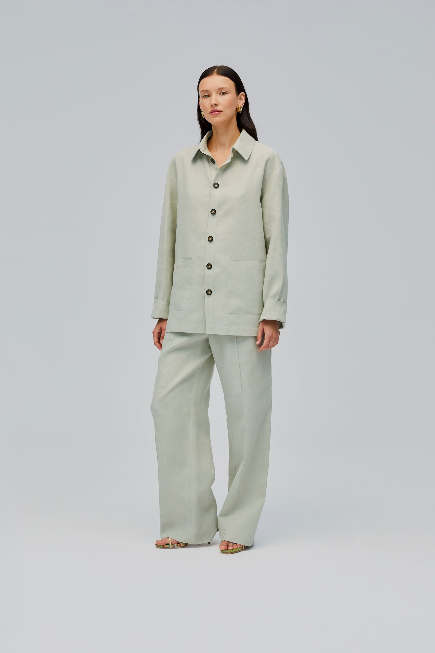 Unisex Linen Shirt in Pistachio Green