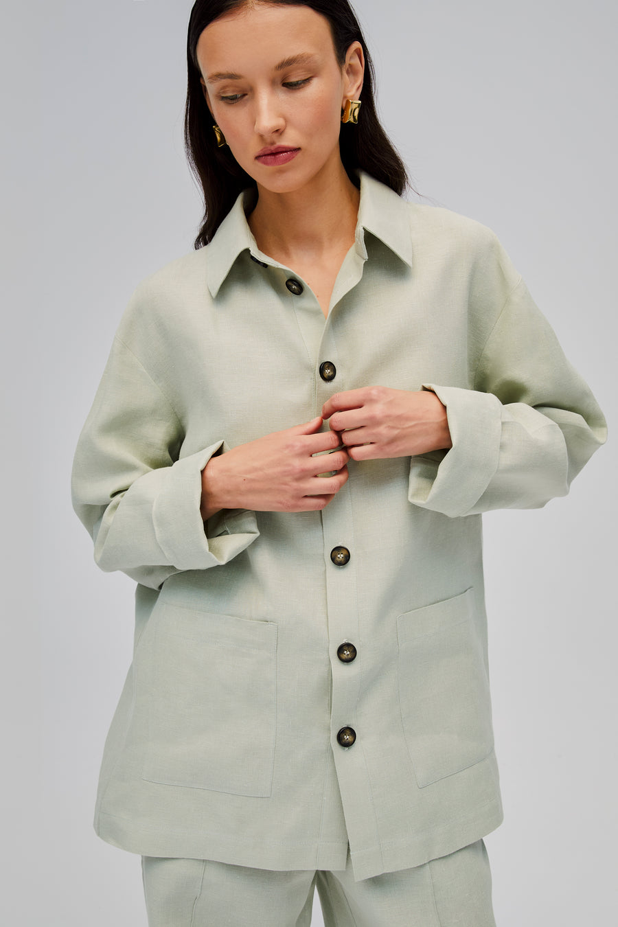 Unisex Linen Shirt in Pistachio Green