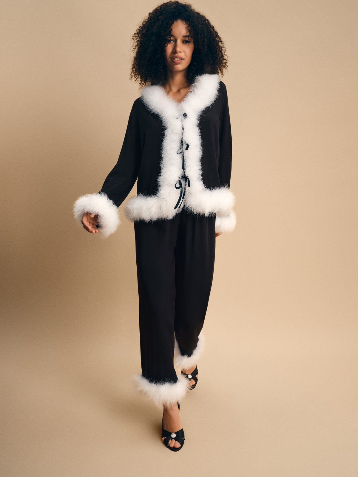 Venus in Love Blouse with Feathers in Black