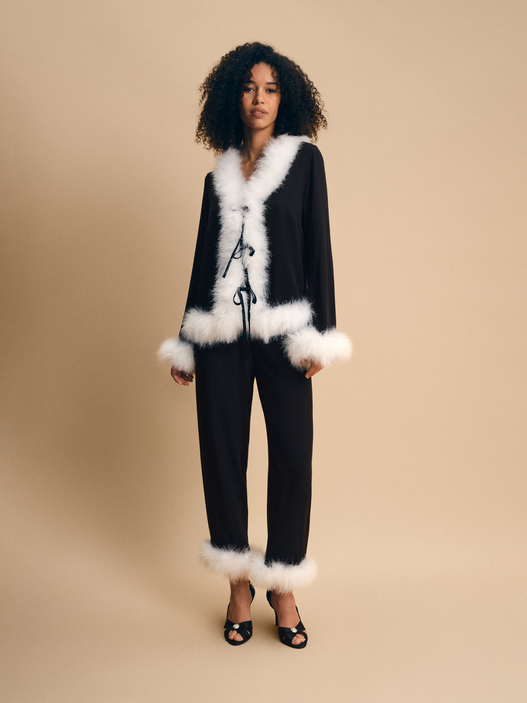 Venus in Love Blouse with Feathers in Black