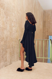 Wild Angel Shirred Asymmetric Dress in Black