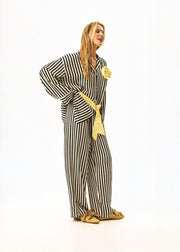 The Rose Oversized Pajama Set in Stripes with Yellow trim