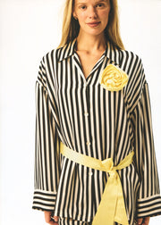 The Rose Oversized Pajama Set in Stripes with Yellow trim