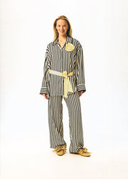 The Rose Oversized Pajama Set in Stripes with Yellow trim