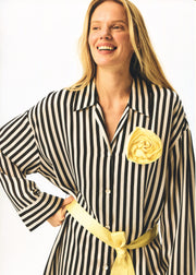 The Rose Oversized Pajama Set in Stripes with Yellow trim