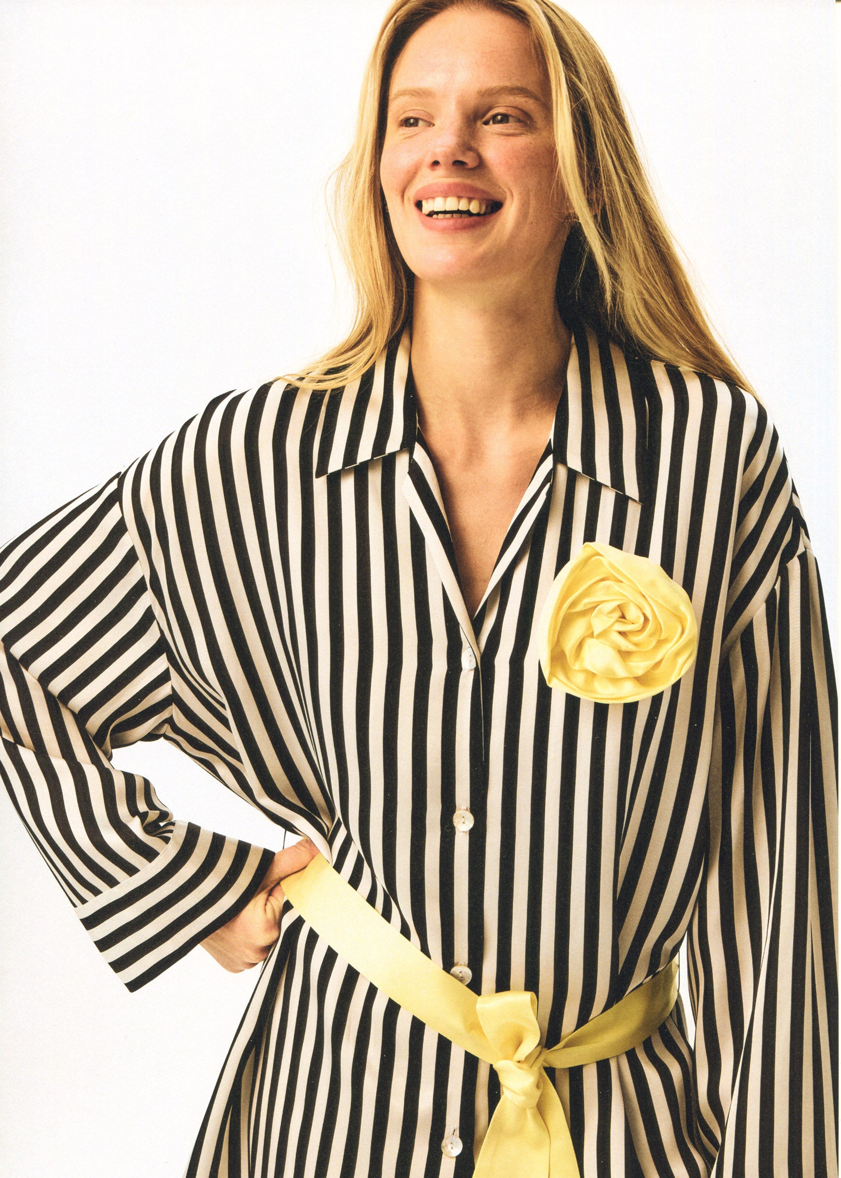 The Rose Oversized Pajama Set in Stripes with Yellow trim