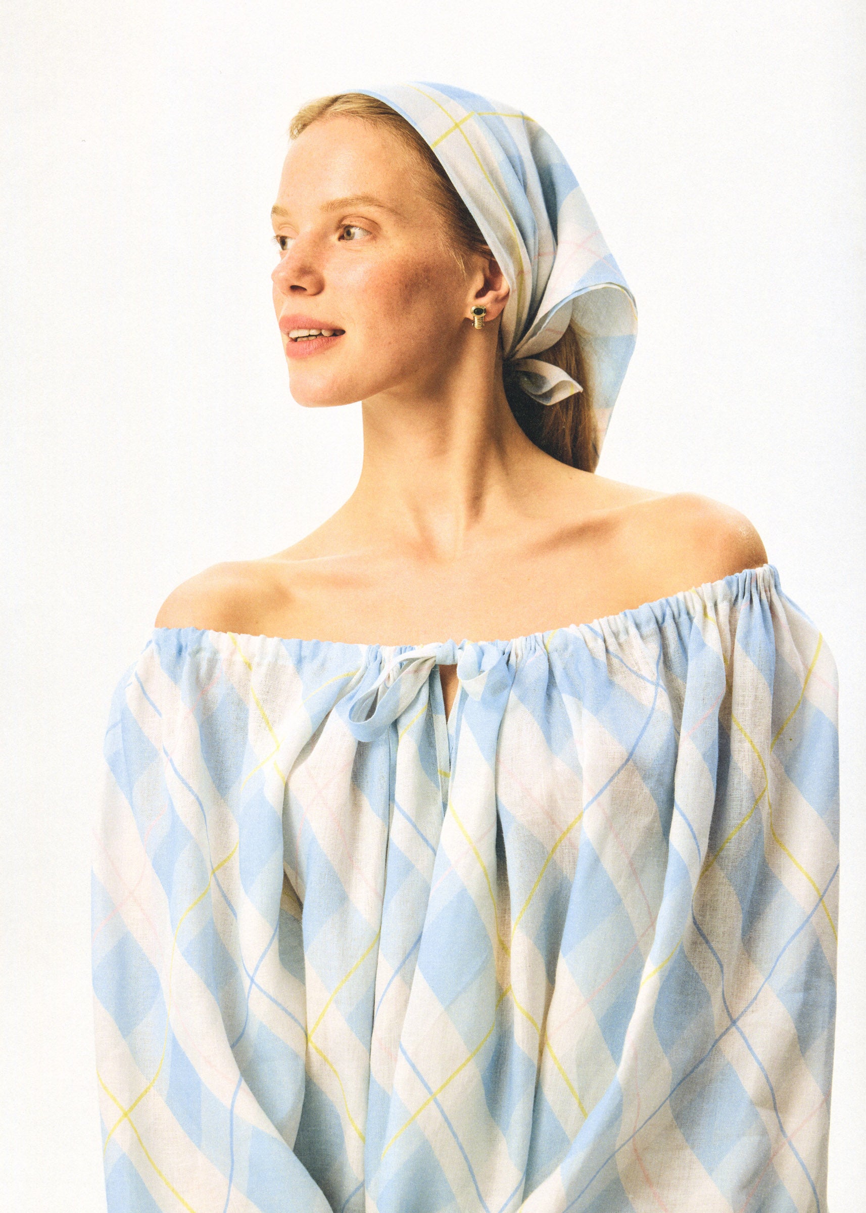 Cha-Cha Lounge Blouse in Blue Plaid