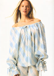 Cha-Cha Lounge Blouse in Blue Plaid