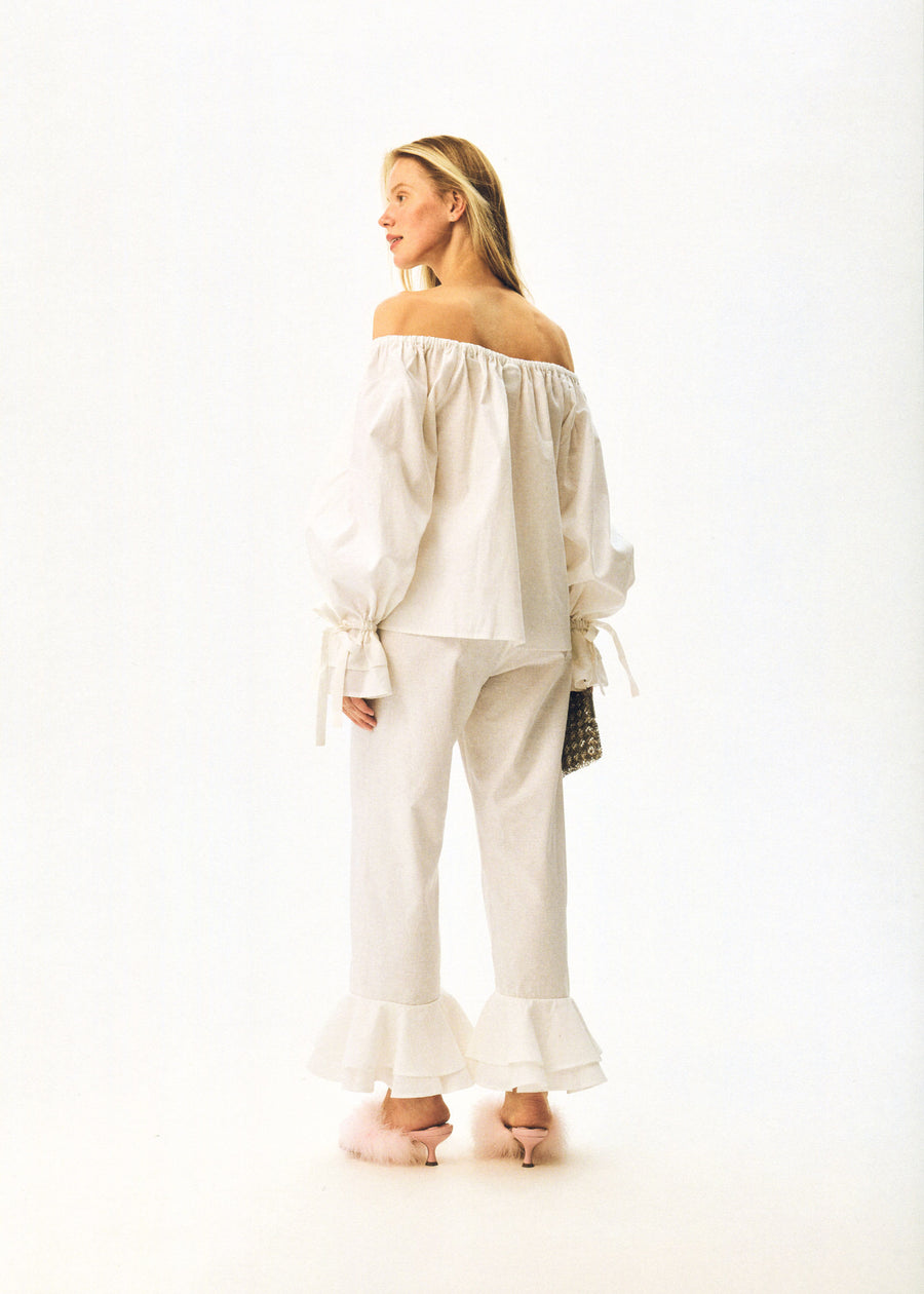 Cha-Cha Linen Lounge Pants with Headscarf in White