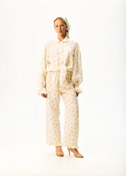 Puff Linen Lounge Pants with Headscarf in Daisies