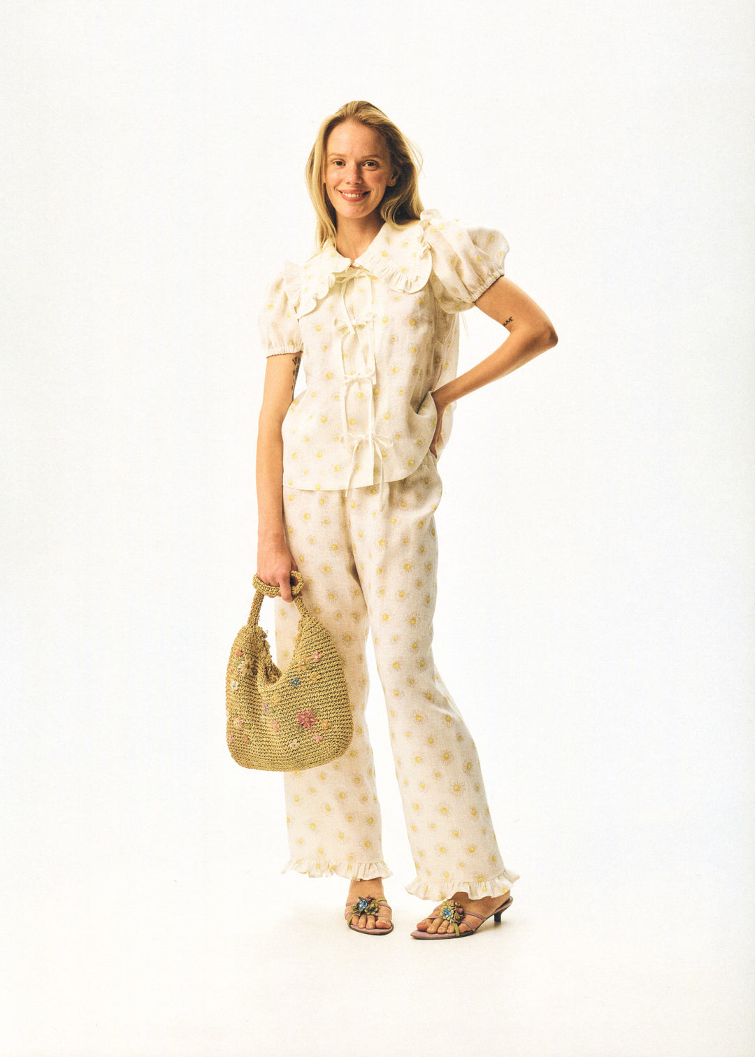 Puff Linen Lounge Shirt in Daisies