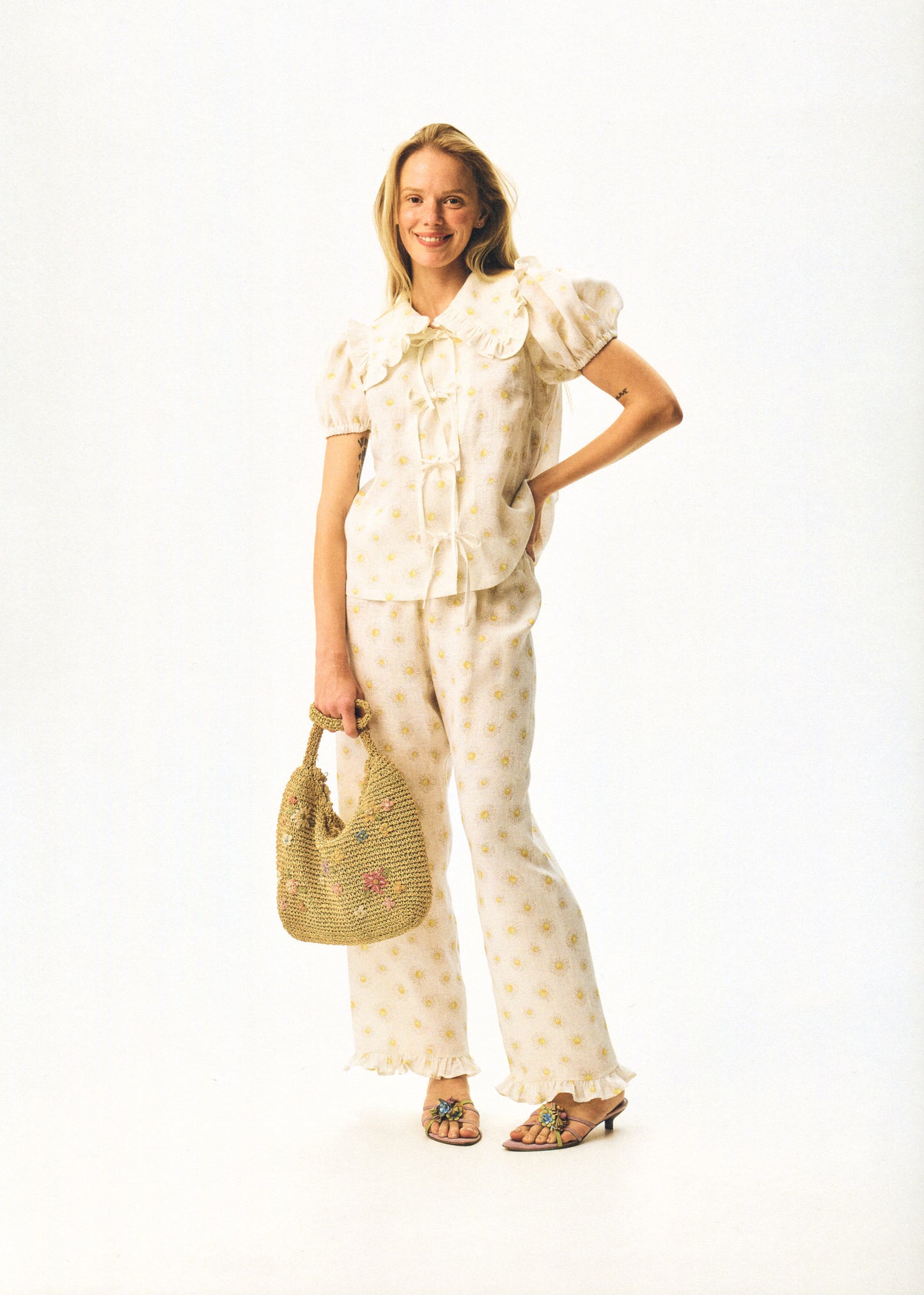 Puff Linen Lounge Shirt in Daisies