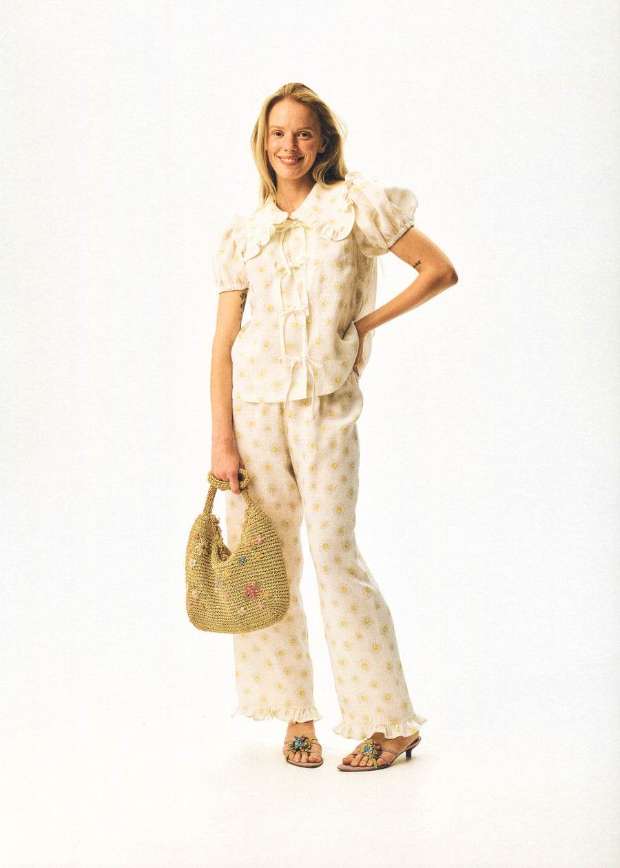 Puff Linen Lounge Shirt in Daisies