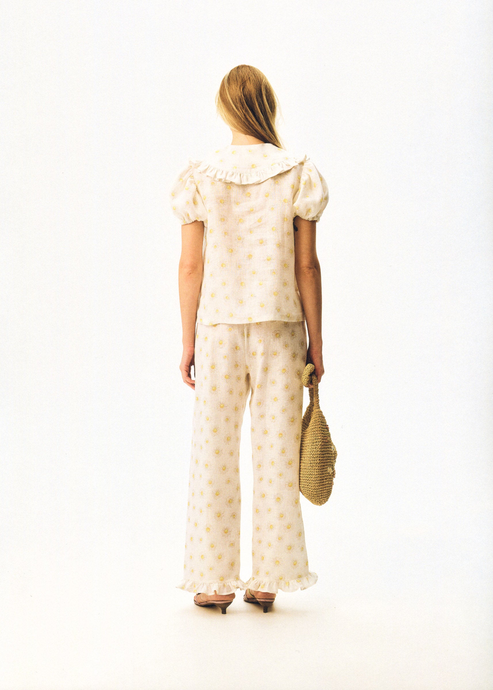 Puff Linen Lounge Shirt in Daisies