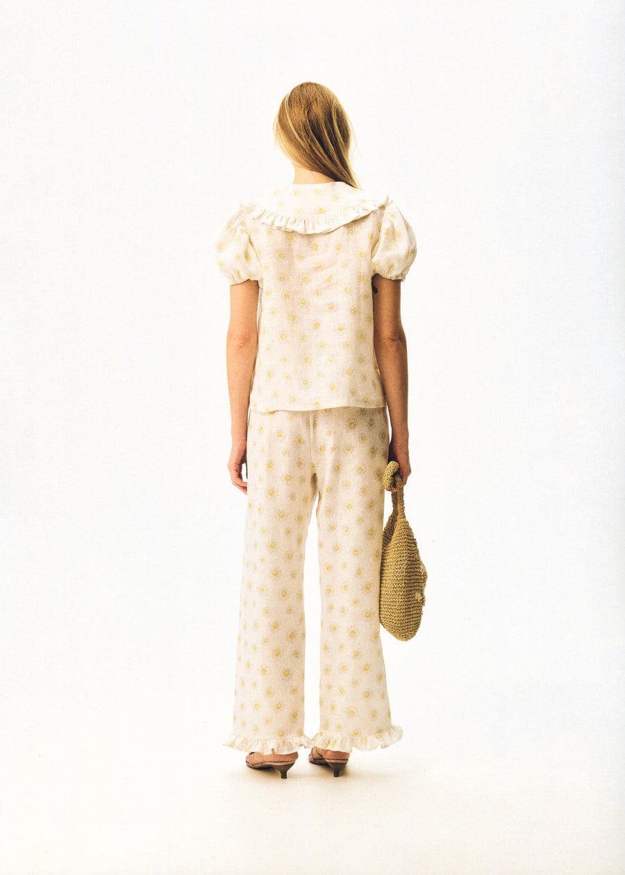 Puff Linen Lounge Shirt in Daisies