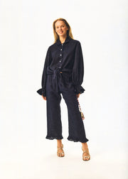 Rumba Linen Lounge Shirt in Navy