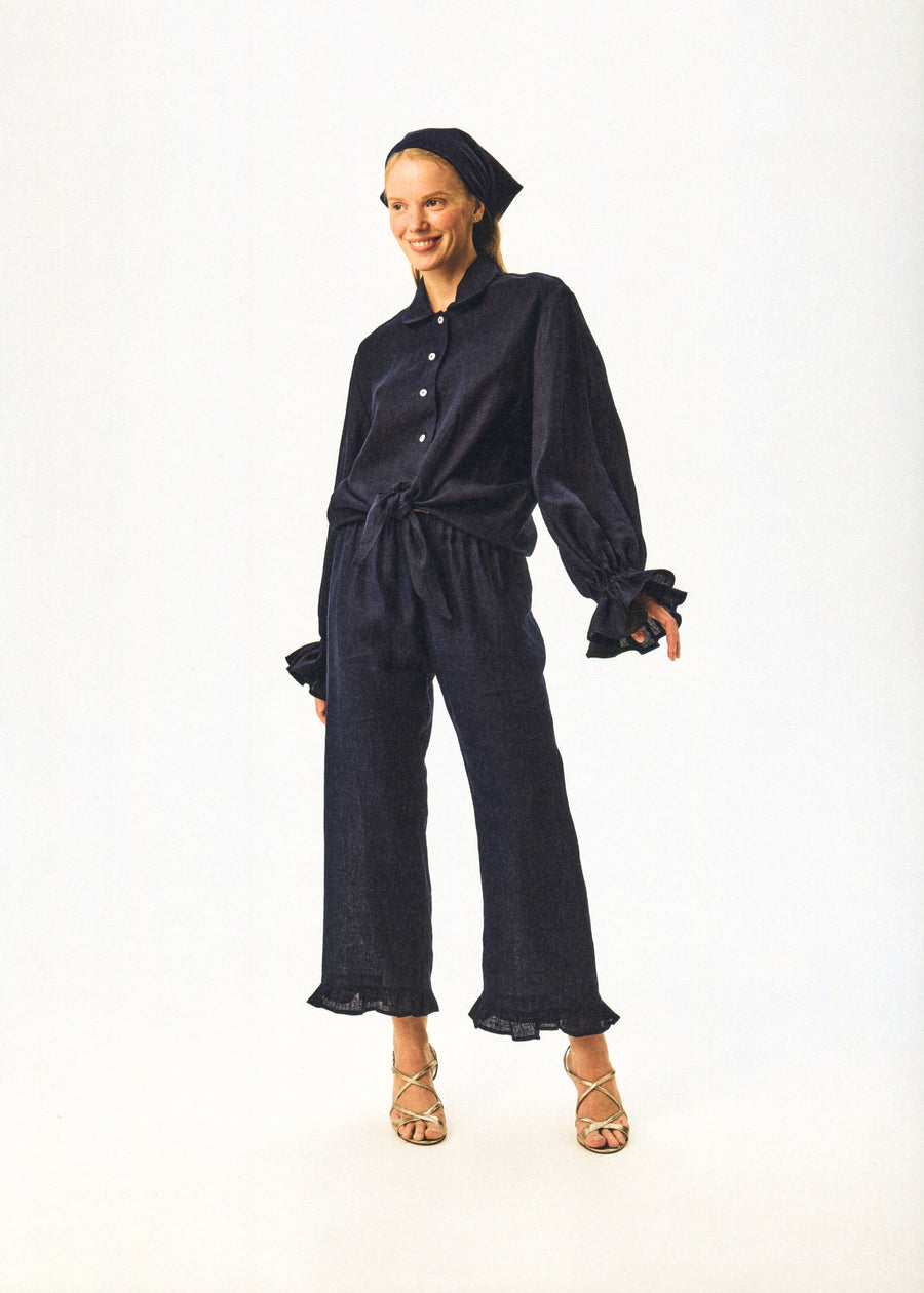 Rumba Linen Lounge Shirt in Navy