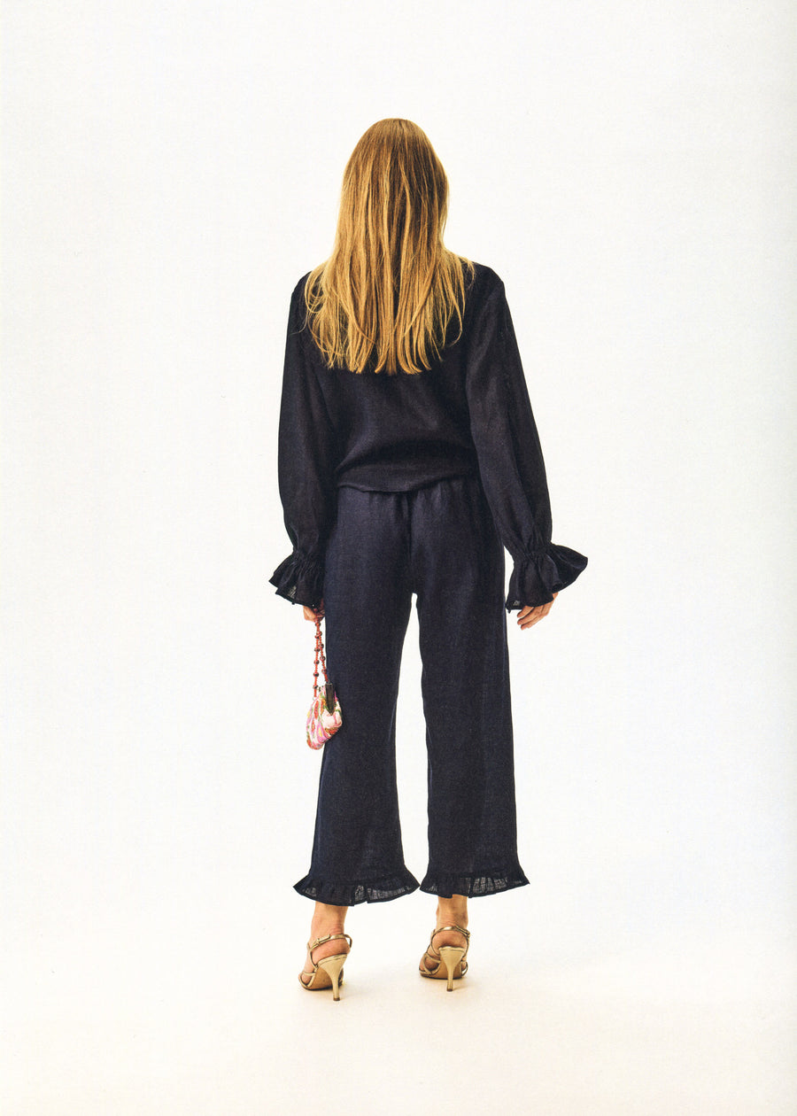 Rumba Linen Lounge Shirt in Navy