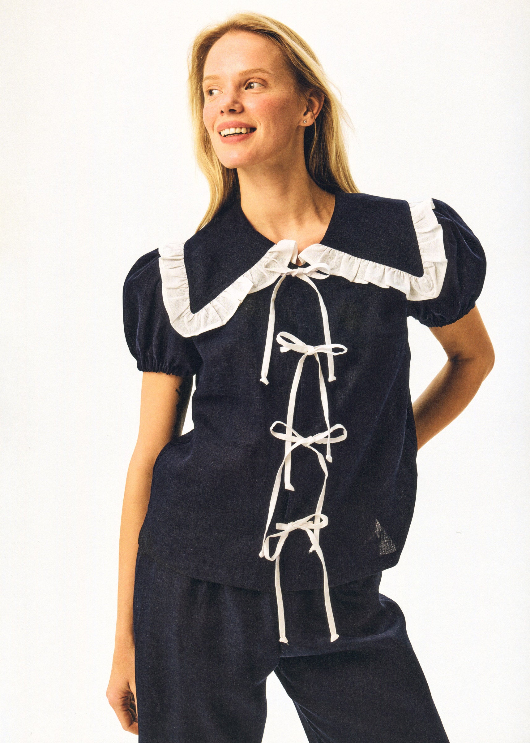 Puff Linen Lounge Shirt in Navy