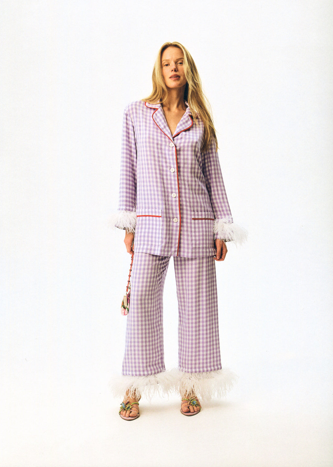 Iconic Party Pajama Suit with Feathers