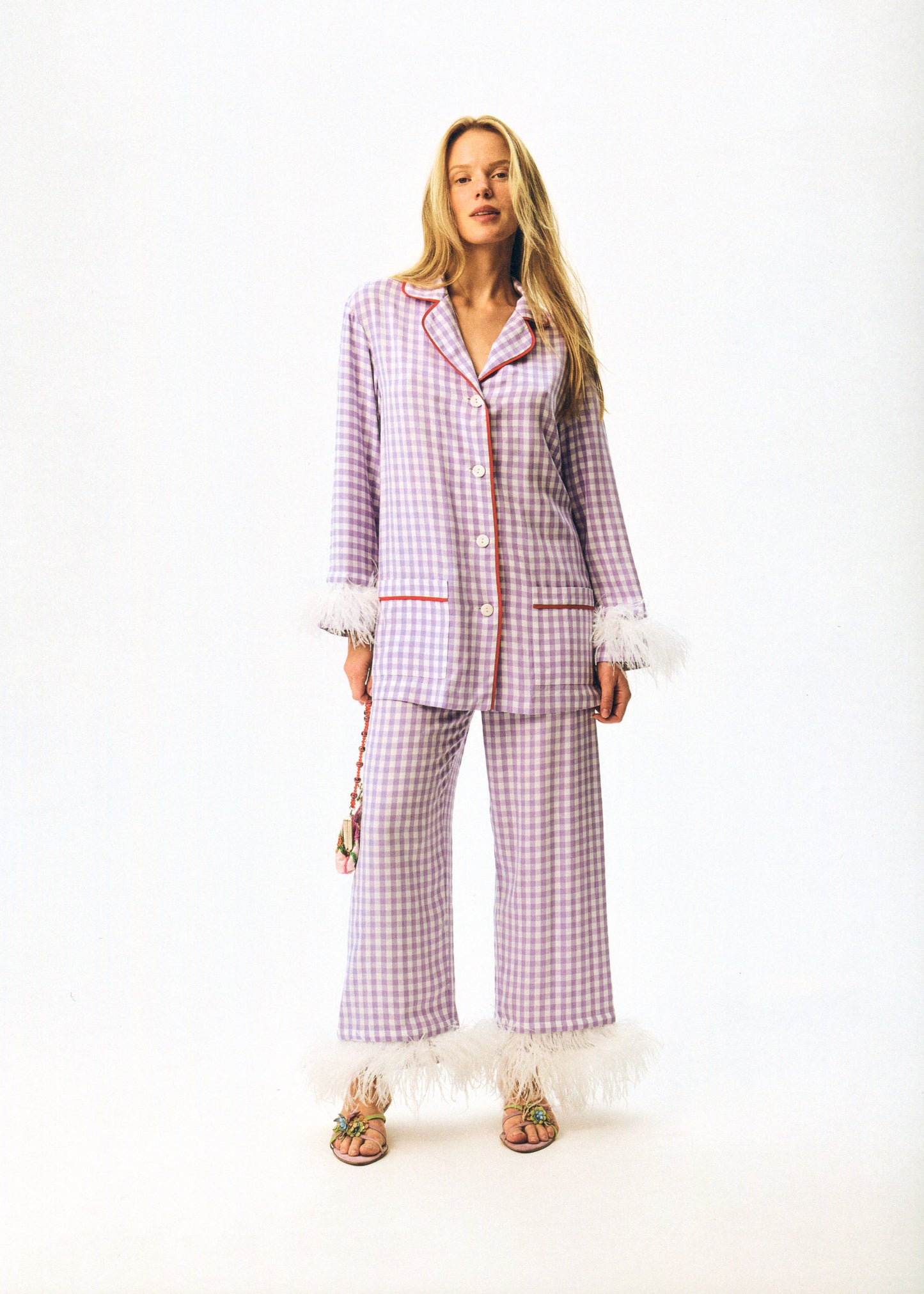 Iconic Party Pajama Suit with Feathers