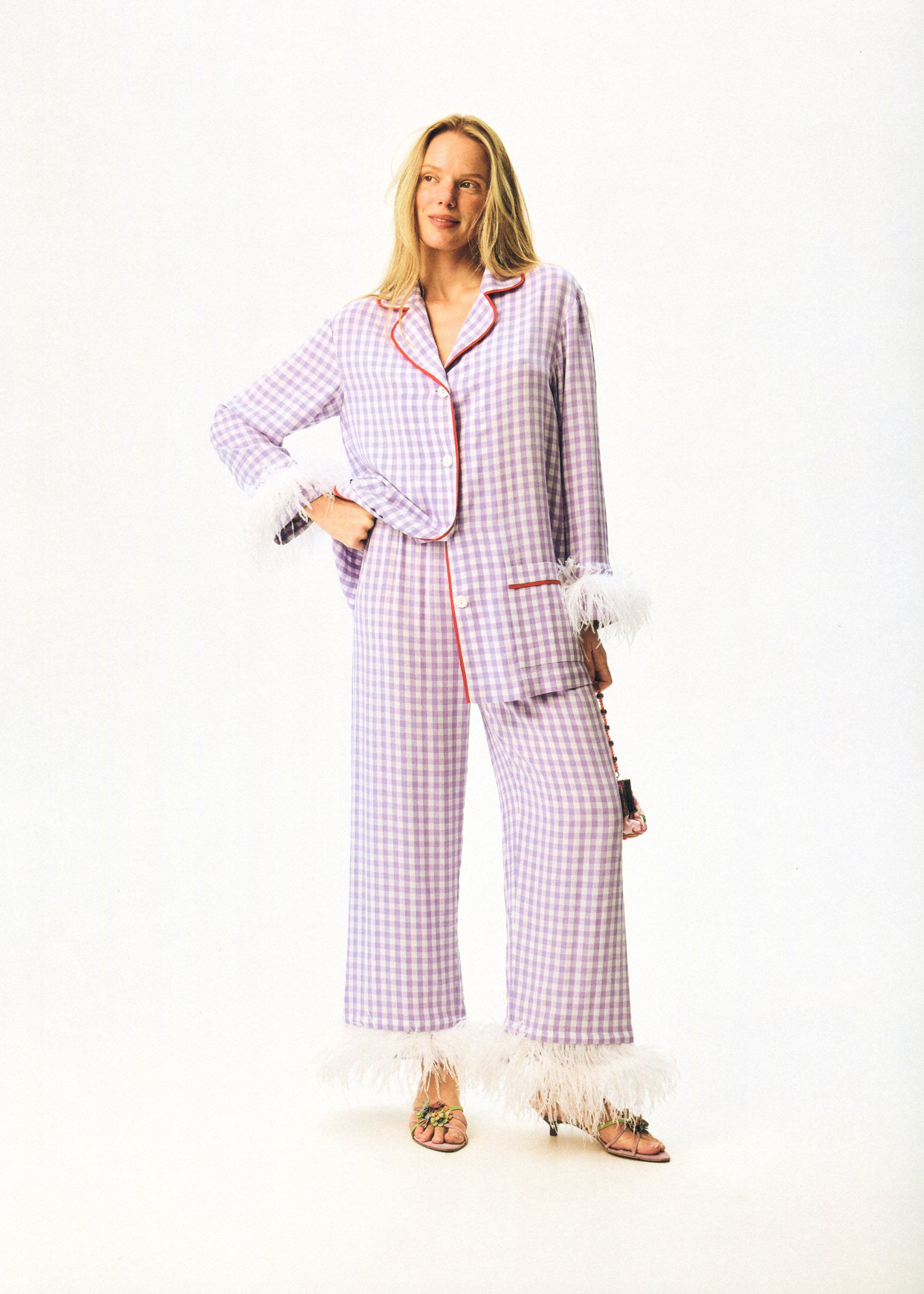 Iconic Party Pajama Suit with Feathers
