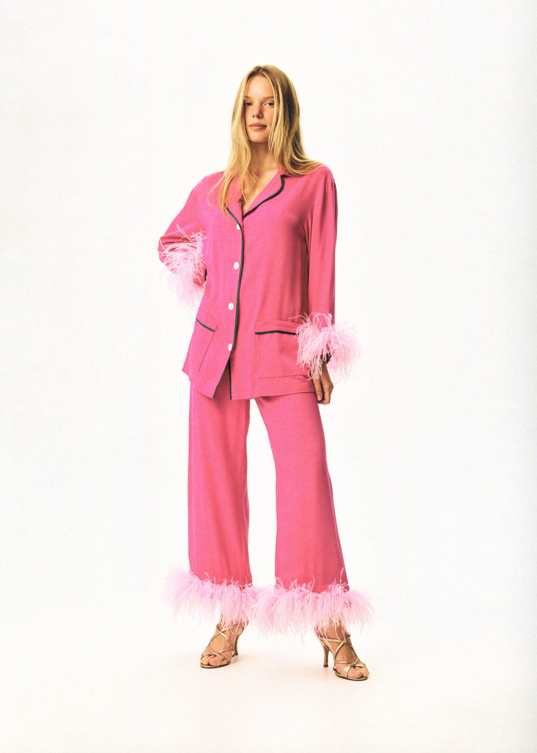 pink pajama dress Iconic Party Suit with Feathers Hot / M or elevated lounging Tassel Tie Floral Boho Color:Liquid Pink google-shopping-hero