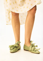 Mille-feuille Silk Flats in Mint Green