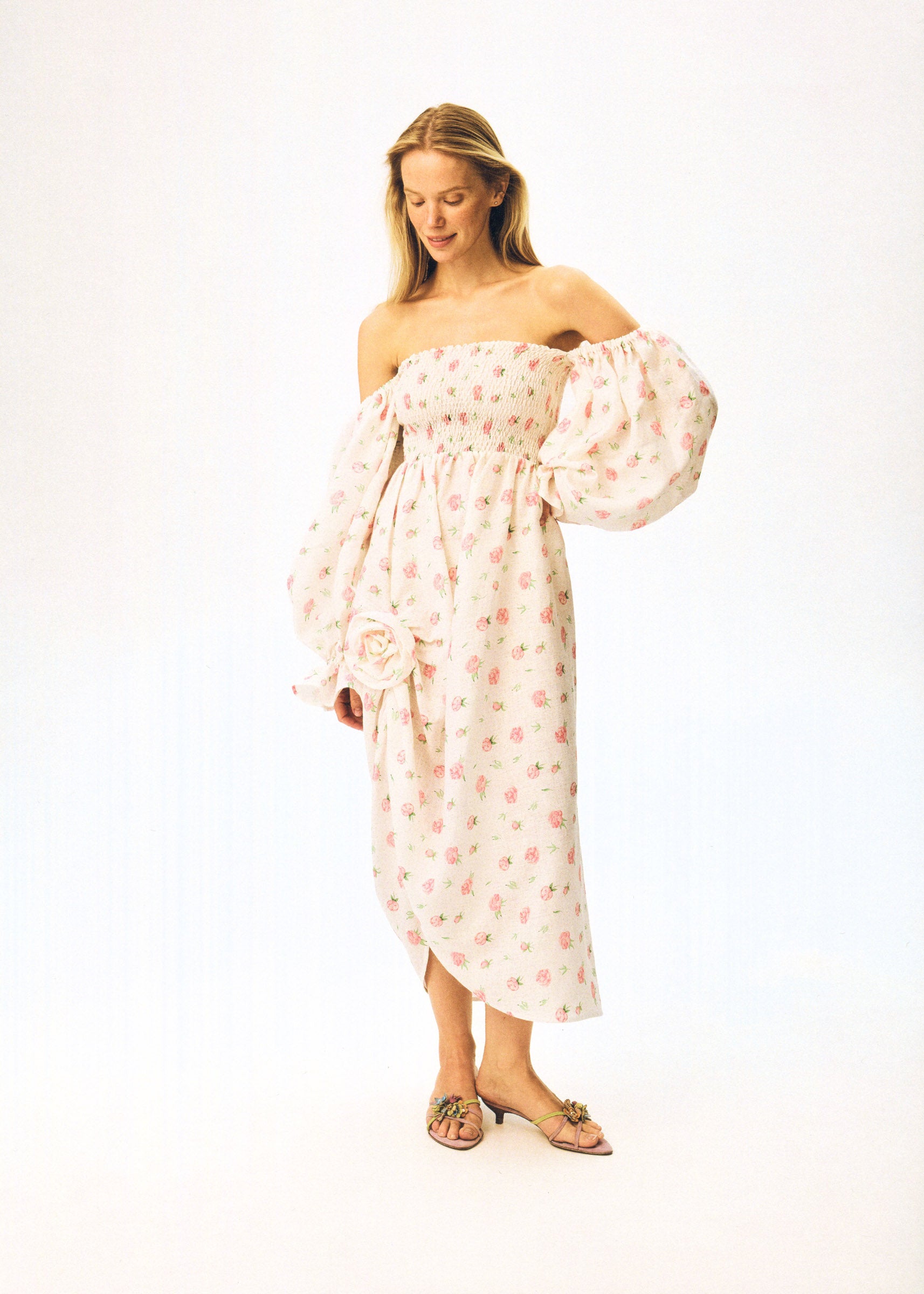 rosemond linen dress Sleeper Atlanta with Rose Detail in Cream Carmen Flamenco Dance Dress Light and soft linen dress-shirt-mto Size:36/(XS)