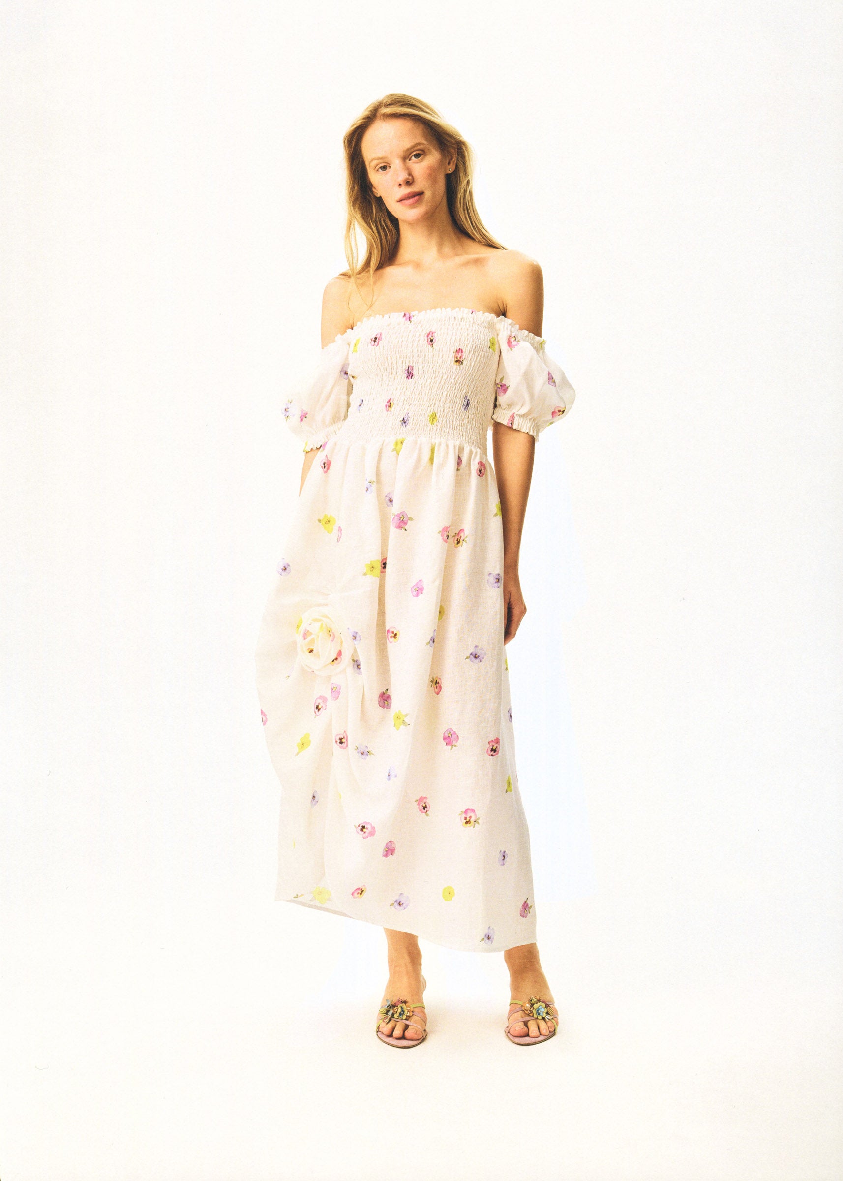 Belle Floral-Appliqué Midi Dress