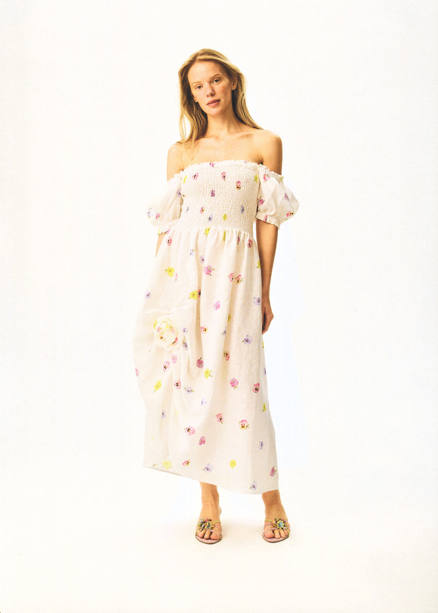 Belle Floral-Appliqué Midi Dress