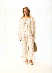 Cha-Cha Linen Lounge Pants with Headscarf in Pansies