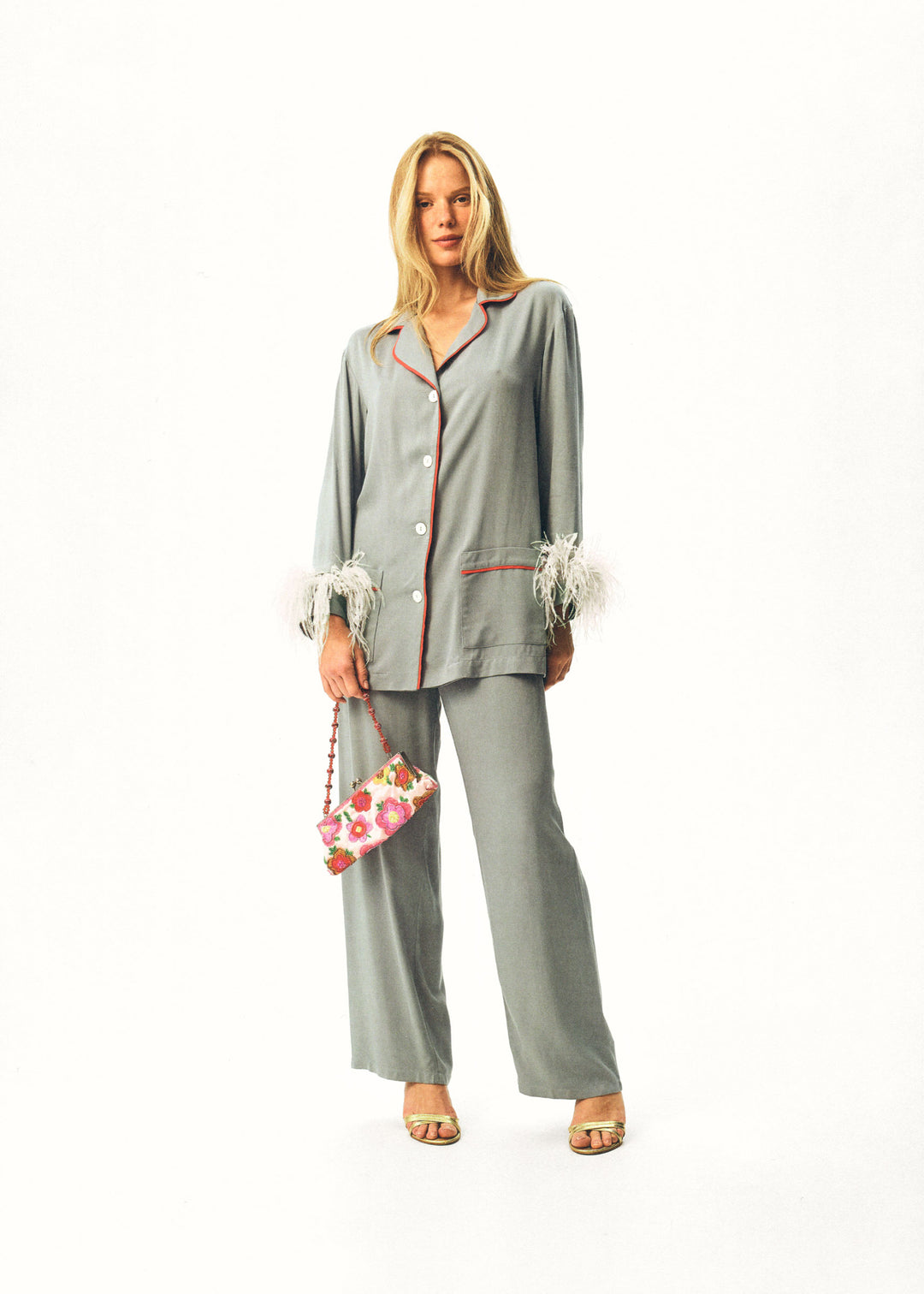 Iconic Party Pajama Suit with Feathers