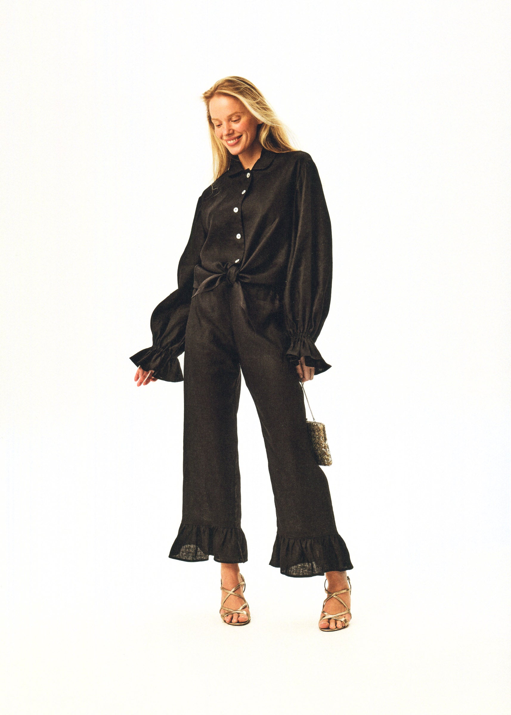 Rumba Linen Lounge Set with Headscarf in Black