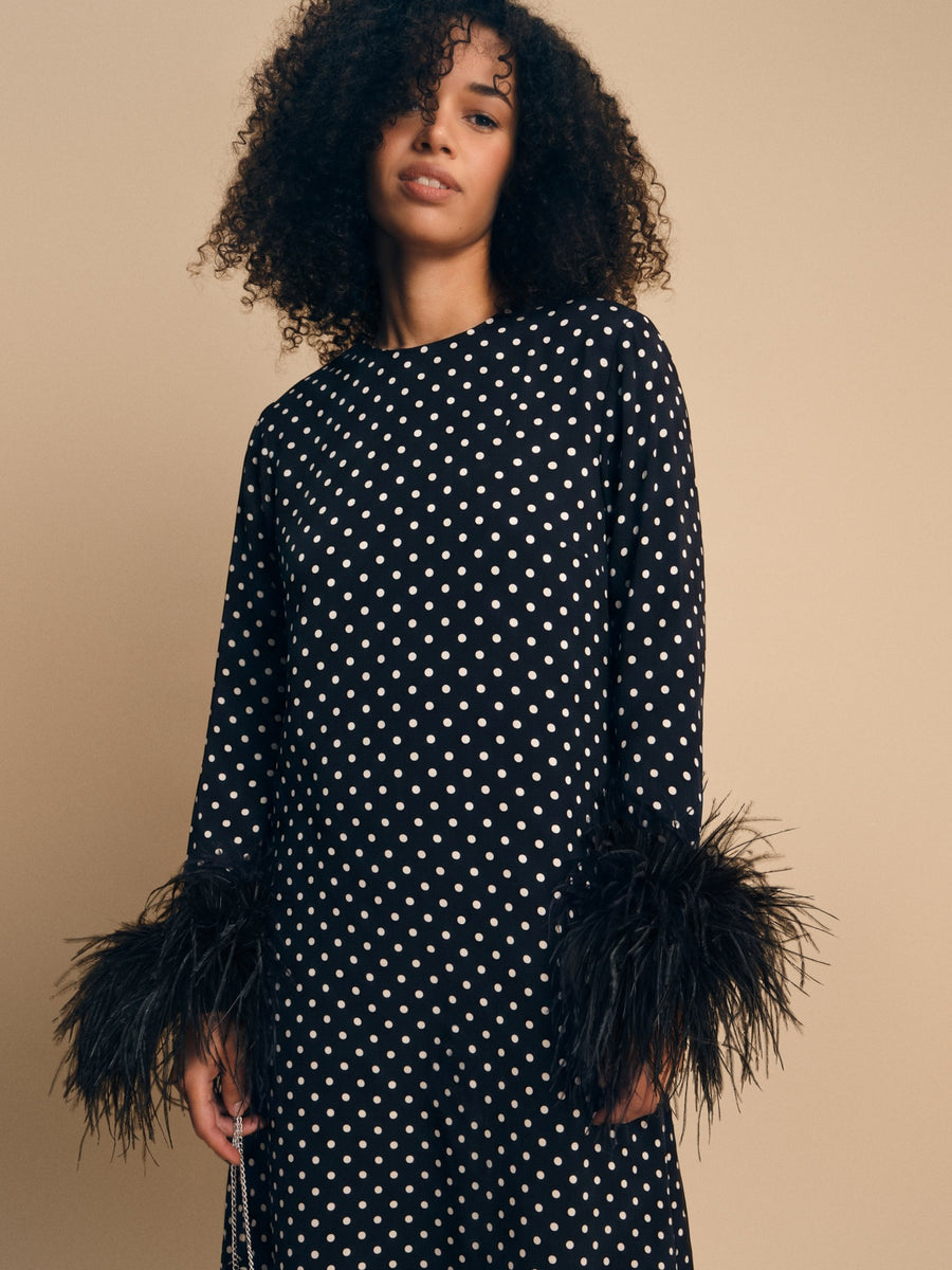 Suzi Maxi Dress in Black and White Polka Dot — lookbook close-up