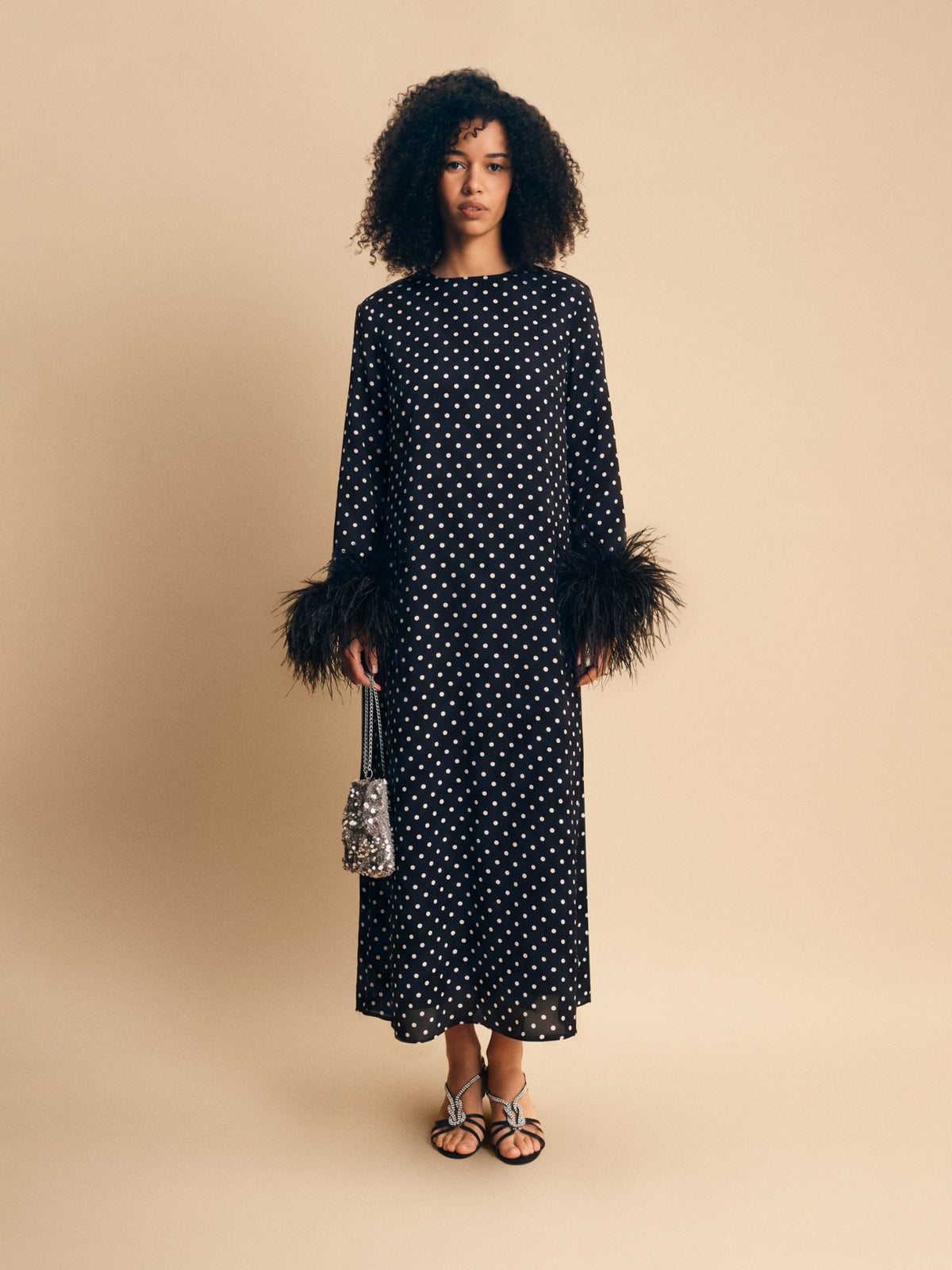 Suzi Maxi Dress in Black and White Polka Dot — full-length lookbook