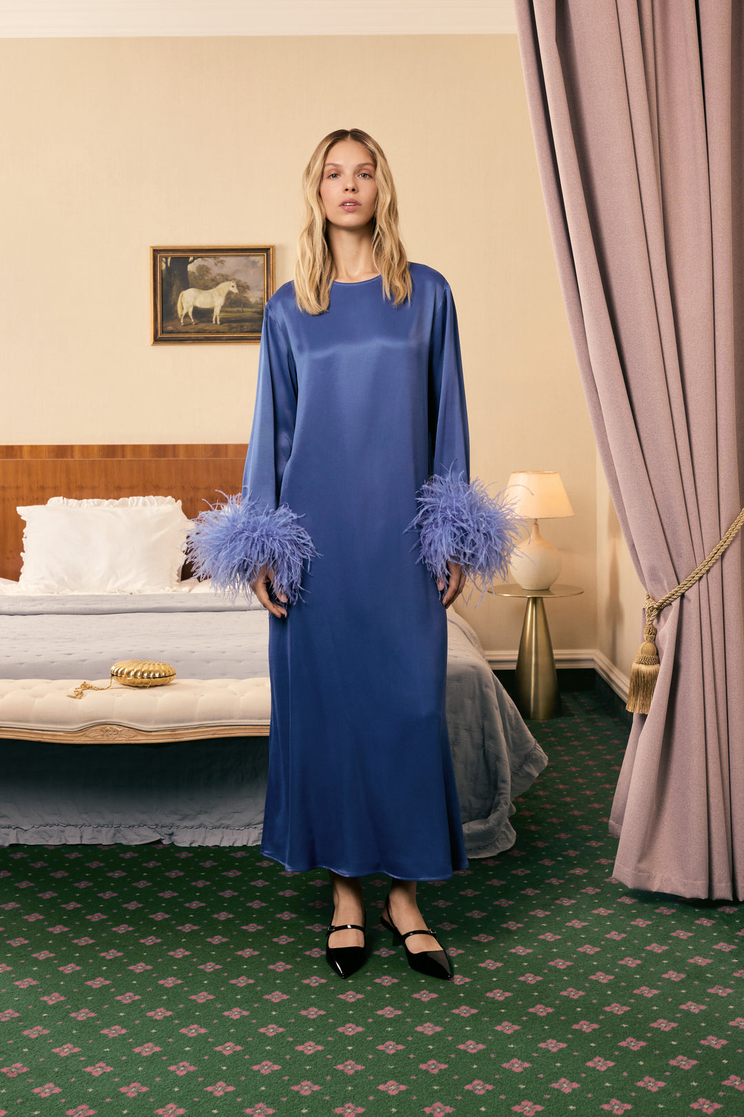 Suzi Maxi Dress with Detachable Feathers in Navy Navy / M Suzi Maxi Dress with Detachable Feathers in Navy Navy / M