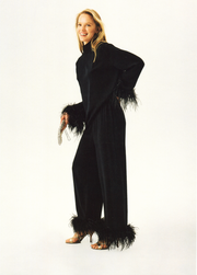 Black Tie Pajama with Detachable Feathers in Black