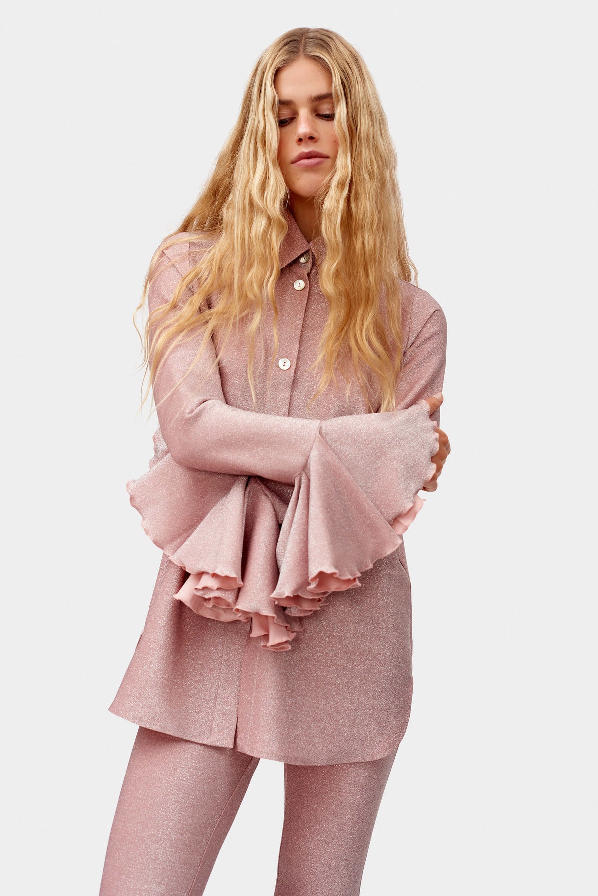 Lurex Lounge Suit with Pants in Pink