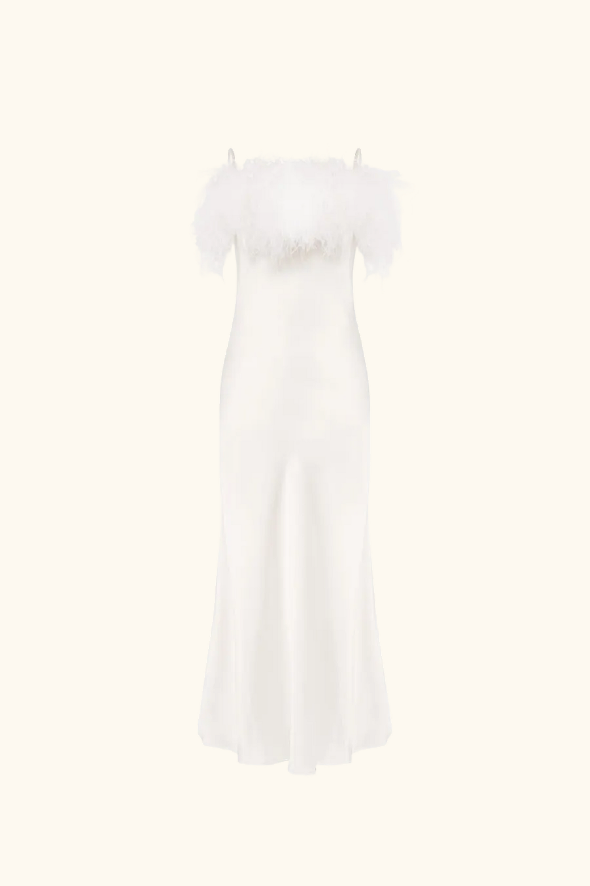 Boheme Slip Dress with Feathers in White