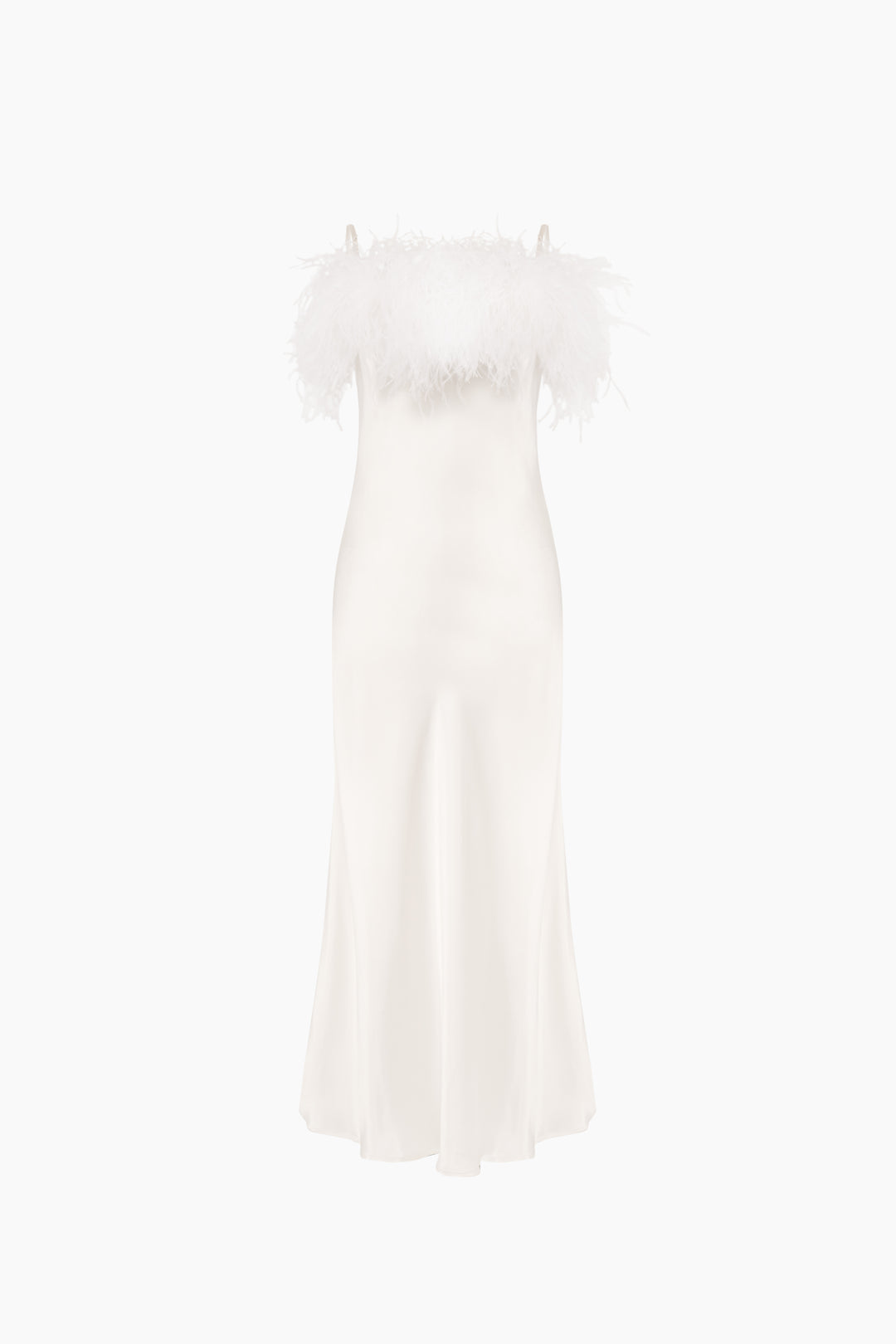 Boheme Slip Dress with Feathers in White