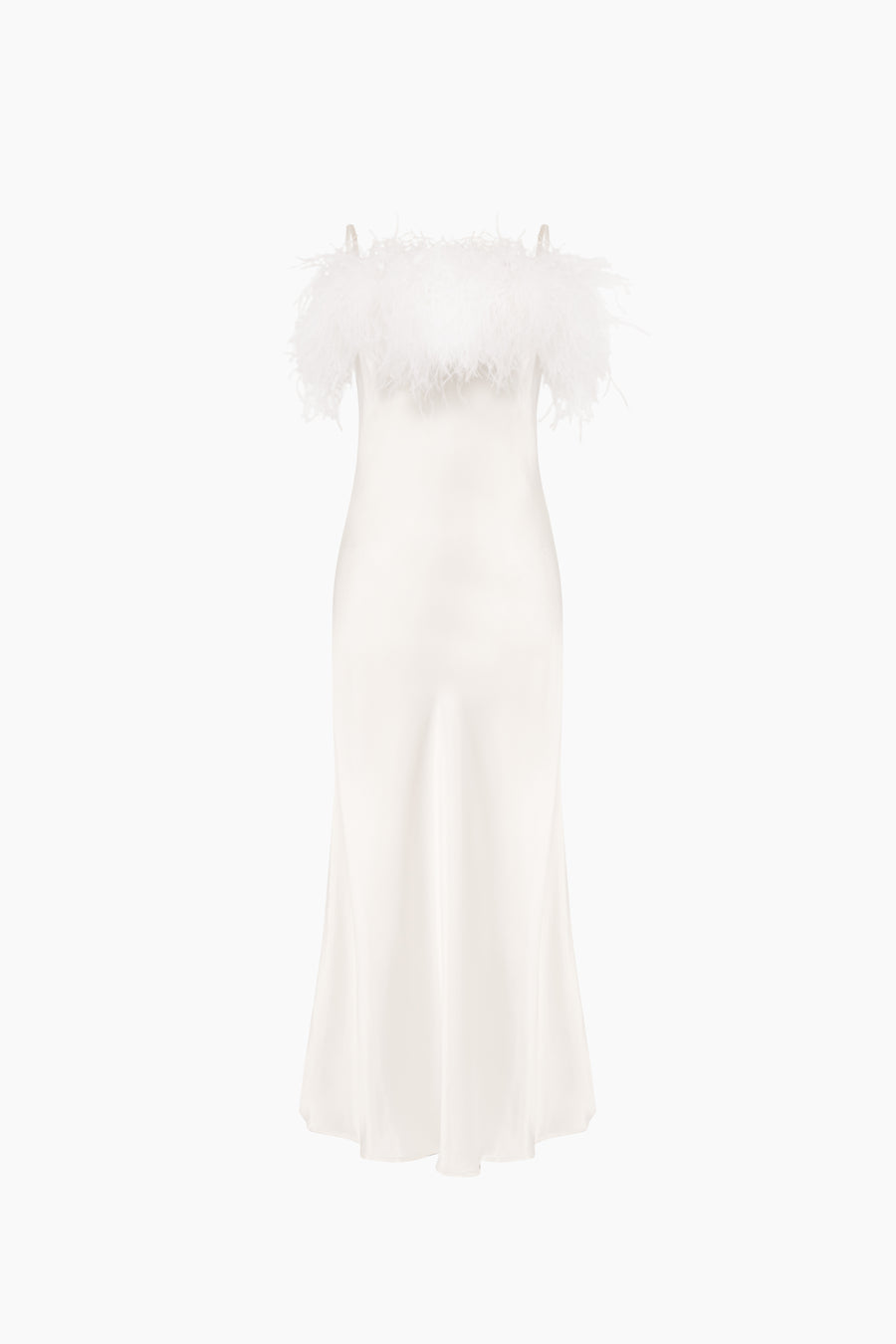 Boheme Slip Dress with Feathers in White